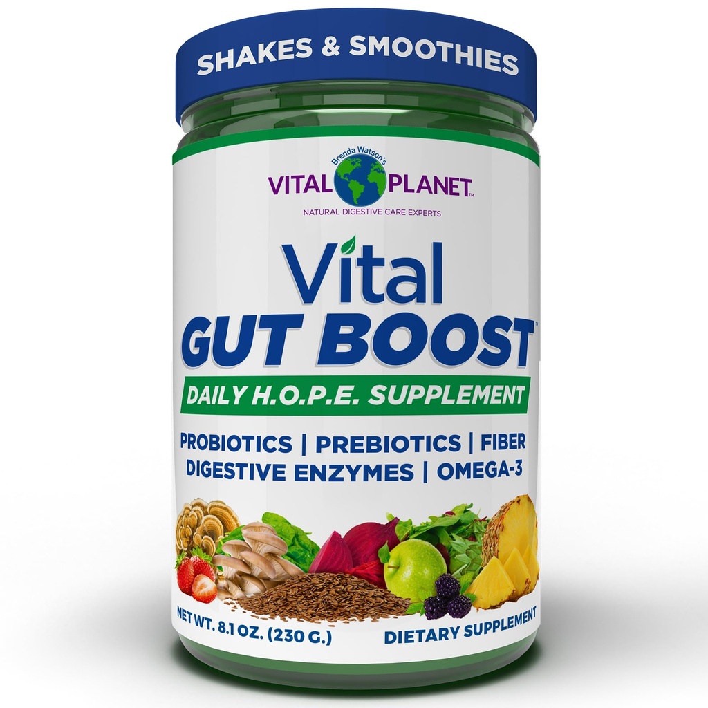 Vital Planet - Vital Gut Boost Powder av Brenda Watson, PBS Gut Check Hope Supplement med Fiber 35, Omega 3 Oil, Probiotika och Digestive Enzymes, 8.1oz, 230 Grams, 30 Servings