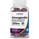 Nutricost Ashwagandha Gummies 1200mg Equivalent per Serving (Mixed Berry Flavor), 60 Gummies, 30 Tarjoilut