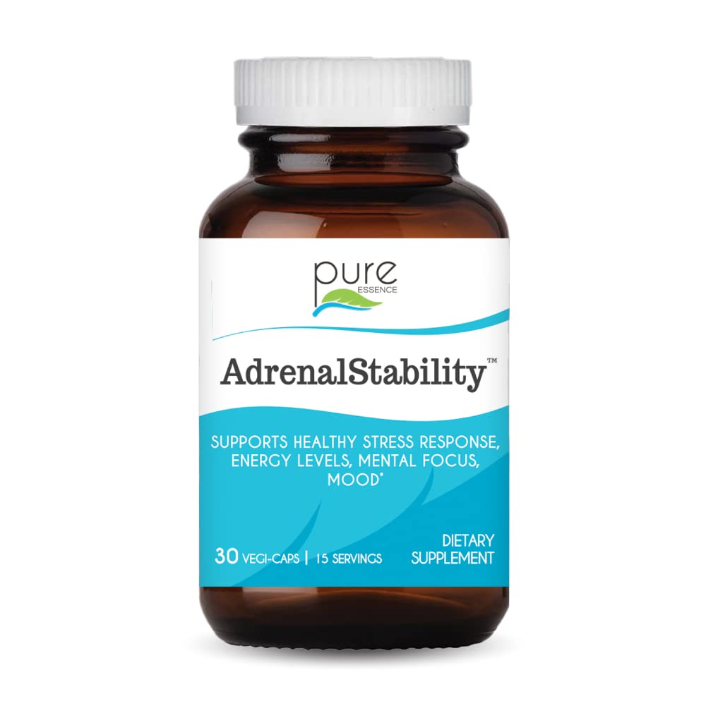 Adrenal Stability by Pure Essence - Adrenal Fatigue Supplement med Ashwagandha, Holy Basil, stöder hälsosam stressrespons, energi, sömn (30 kapslar)