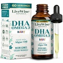 LiveWise Naturals DHA Omega-3 Liquid Drops for Infants and Toddlers, Vegan-Friendly Omega-3 Essential Supplement, Edistää terve aivot, silmät, kehon puolustus, vauvan ja lasten ravitsemus