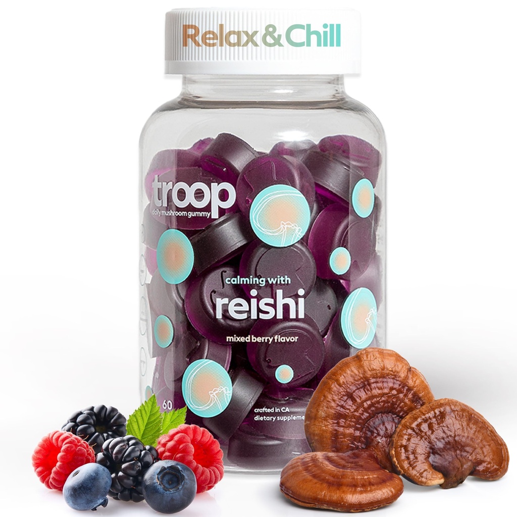 Joukkue Reishi Mushroom Gummies - Rauhoittavia Gummies aikuisille ja lapsille - Focus täydentää stressiä, rentoutumista, Immuuneja tuki - 4000mg Triple-extracted hedelmä-Bery, 60 kreivi