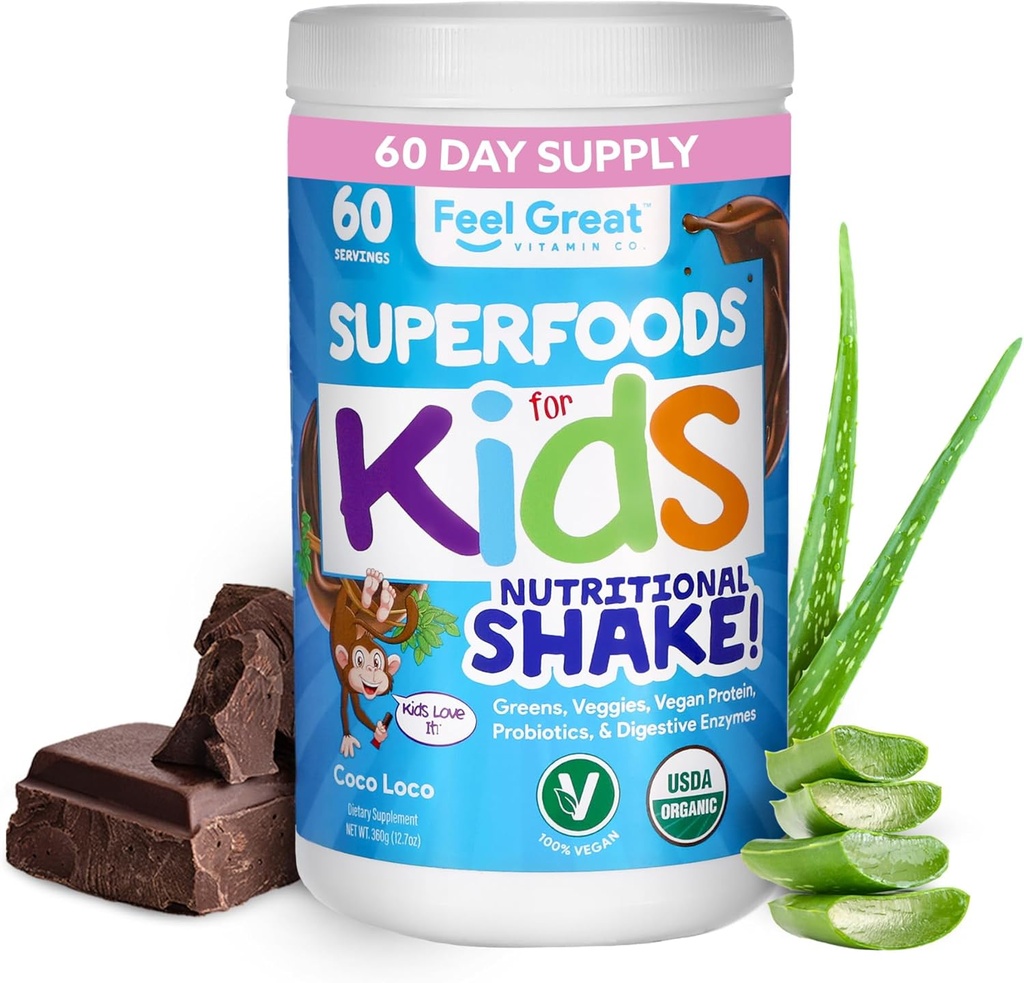 Lapset Organic Super Greens Powder with Fruits & Veggies - All-In-One Kids Multivitamiini valmistettu Real Plants - Ei synteettisiä vitamiineja, Ei Fillers tai Benders, Ei sokeria lisätty.