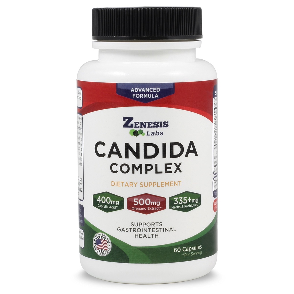 Zenesis Labs Candida Complex Cleanse Detox Caprylic Acid Supplement, Oregano Extract, Probiootit, Entsyymit (60 kapselia, 30 päivän toimitus)