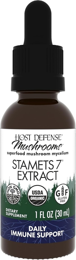 Isäntäpuolustus Stamets 7 Extract - 7 Lajien sekoitus - Sienen lisä immuunitukea Royal Sun Blazei, Cordyceps, Reishi, Maitake, Leijonan Mane, Chaga & Mesima - 1 fl oz (30 palvelinta) *