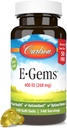 Carlson - E- Gems 400 IU (268 mg), Natural- Source E-vitamiini, optimaalinen hyvinvointi, 140 pehmeää geeliä
