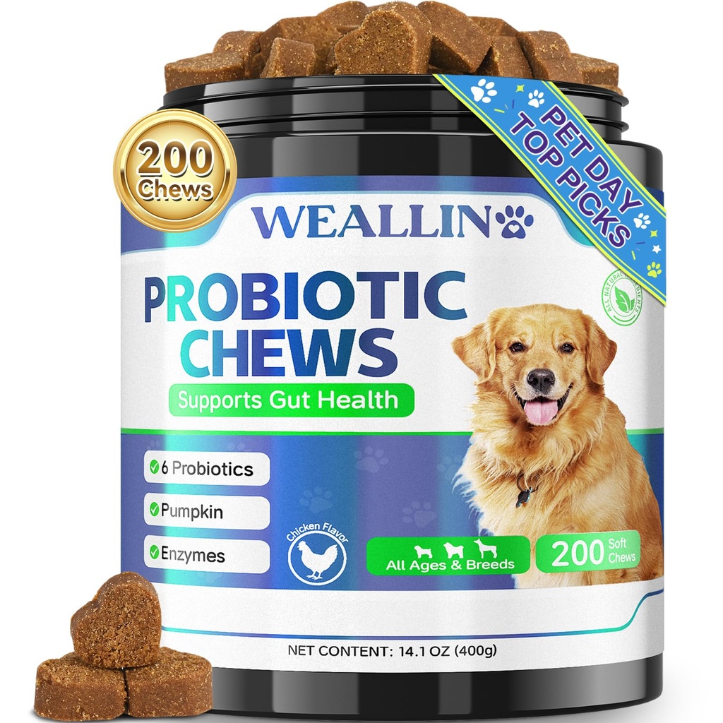 200 PCS Probiootit koirille - Dog Probiootti purukumia Gut Health, Ruoansulatuskanavan tuki & kutina ihon helpotus Lemmikki ripuli Kaasun hoito - Probiootit, Ruoansulatuskanavan entsyymit, Prebiootit, Kurpitsa