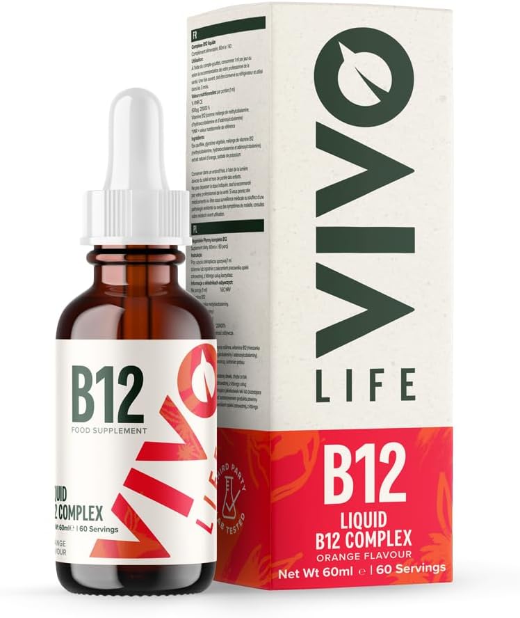 Vivo Life - B12-vitamiinikompleksi, High Potency Health Supplement, Orange Flavor Liquid Drops, 60ml, 60 tarjoilua