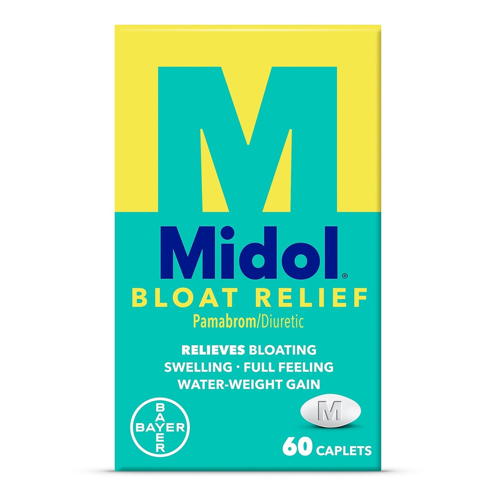 Midol Bloat Relief Caplets Pamabrom, lievittää turvotusoireita ennen ja aikana kuukautiset, tarjoaa enintään 6 tuntia helpotusta naisille, 60