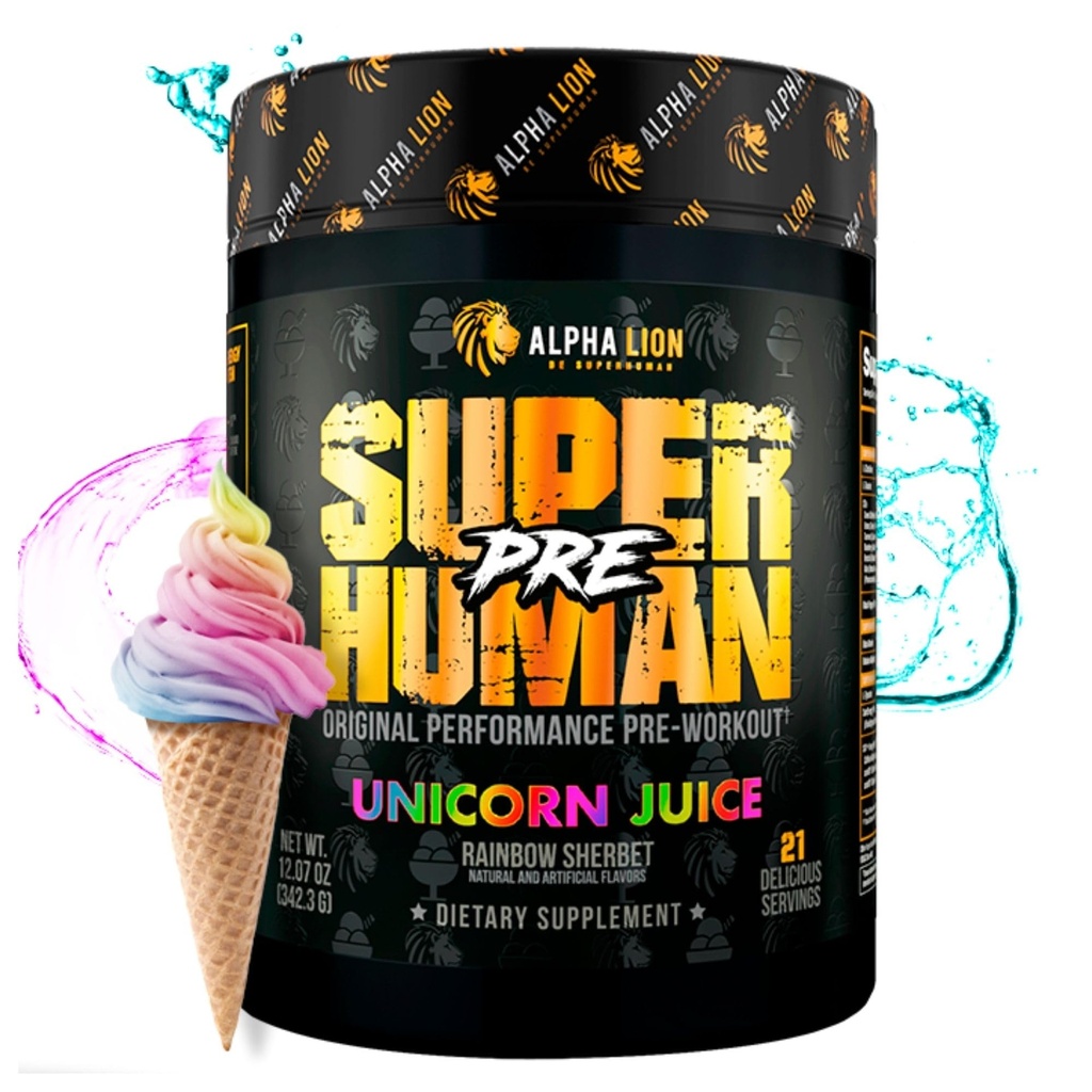 AAKKOSELLINEN LION Superhuman Pre Treenout Powder, Beta Alanine, L-Taurine & Tri-Source Kofeiini kestävä energia & Focus, typpioksidi & Sitrulli Pumpulle (21 tarjoilua, yksisarvisen mehu)
