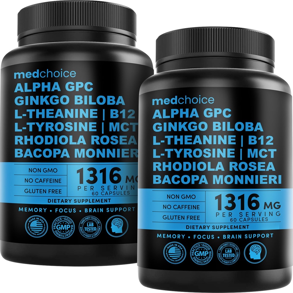 12-in-1 Nootropic Brain Supplement Vedetön: Ginkgo Biloba aivojen tukea, muistia ja keskittyä - B12, Alpha GPC, L Theanine ja koliini täydentää Bioperine Kofeinoitu 1321mg (120ct)