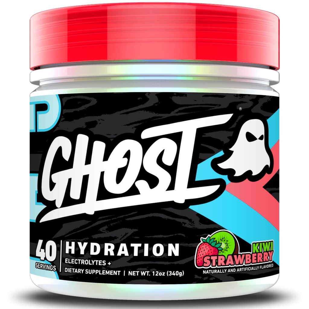 GHOST Hydration, Kiwi Strawberry, 40 Serv, Electrolyte Powder - Drink Mix Supplement med Magnesium, Kalcium, Vitamin C & Taurin för energi och uthållighet - Vegan, fri från Soja, Sugar & Gluten