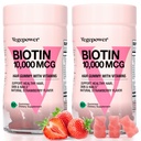 Biotin Gummies 10000mcg lisäravinteet - C-vitamiini, A, D, B-Complex, Folaatti, Sinkki naisille & Girls-Vegan Biotin hiusten kasvua Gummy terveille hiuksille ja kynnet, ei-GMO, mansikka, 120 Karhu
