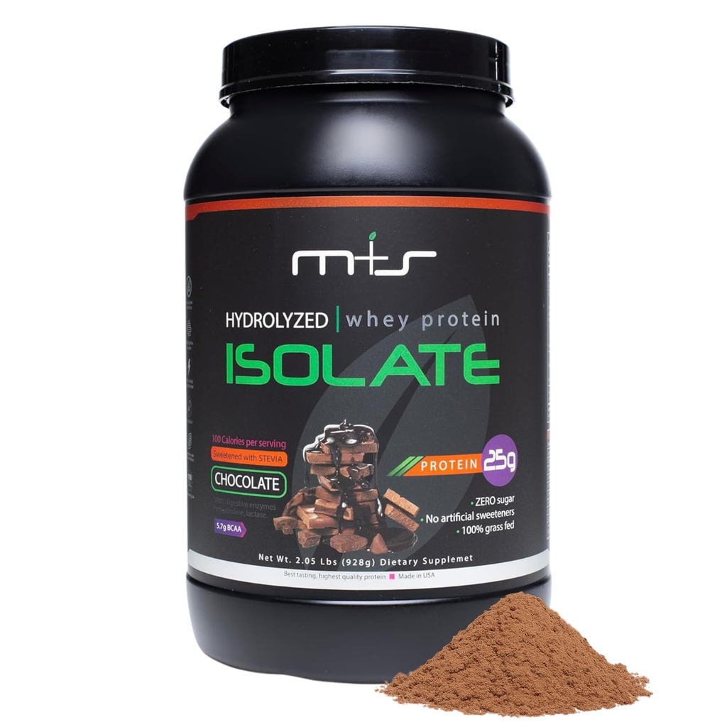 M+S 100% Hydrolyzed Whey Protein Isolate Powder, Low Carb - 25 g Proteiinia, 0g sokeria, Stevia makeutettu (suklaa, 2,05 Lb).
