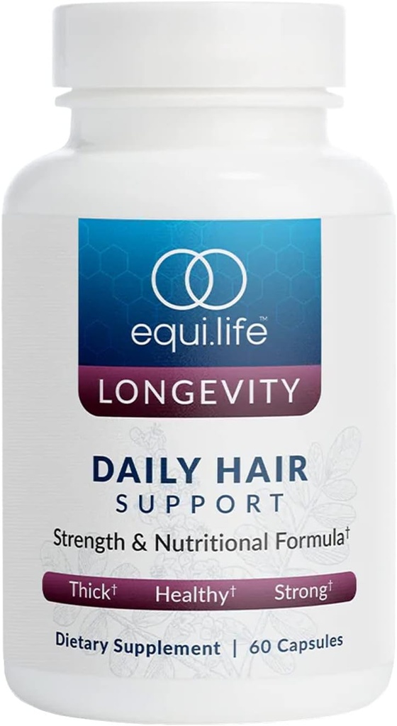 Equilife Daily Hair Support, Hair Supplement med Biotin, Ashwagandha, Zink, Selenium och Saw Palmetto, vitaminer och mineraler för hår och hårbotten näring, Gluten Free, 60 kapslar