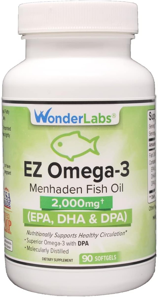 Atlantic Menhaden Fish Oil Omega-3 2000 mg, Burpless, Valmistettu Yhdysvalloissa, Täydellinen tasapaino EPA+ DHA + DPA 90 Softgels