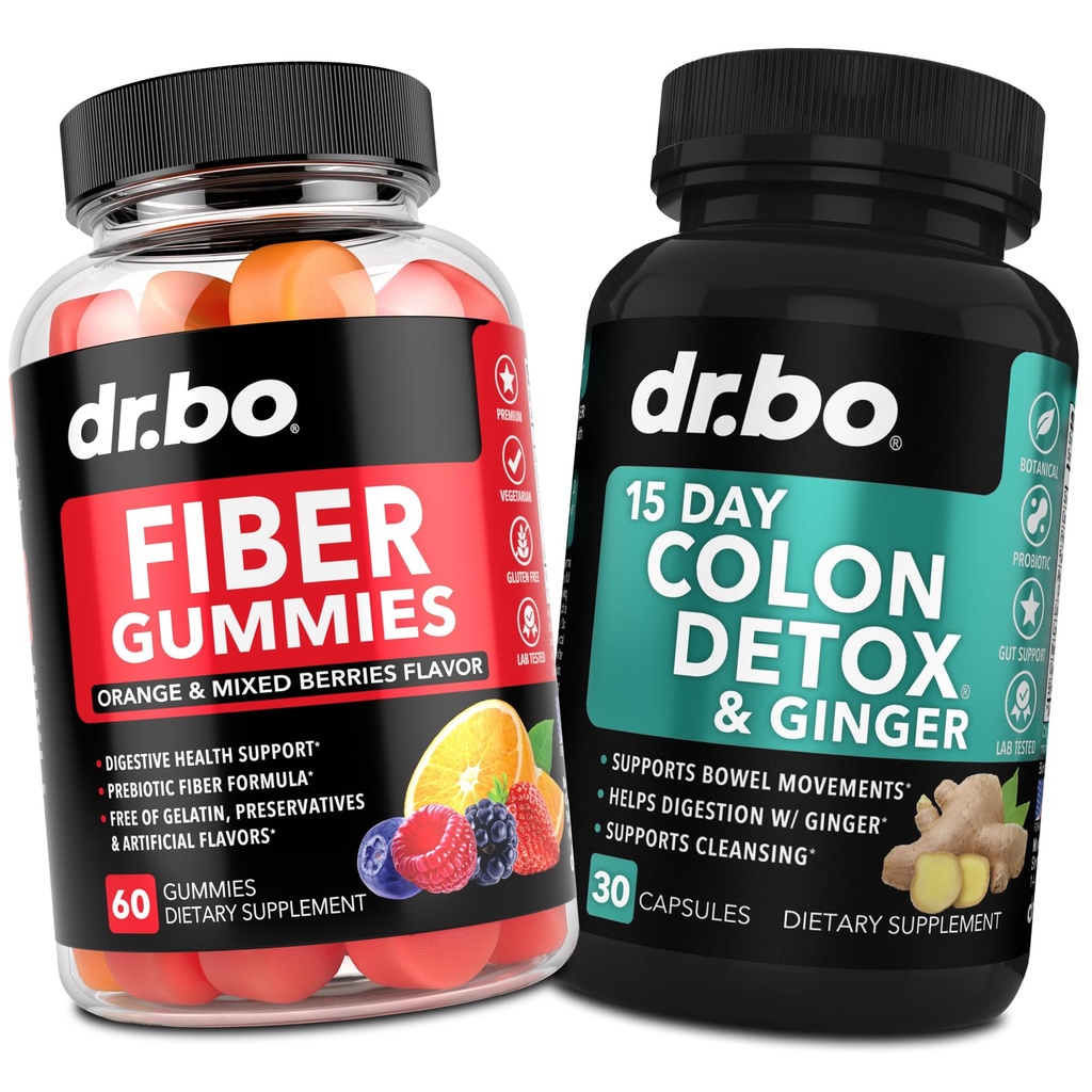 DR. BO Fiber Gummies Colon Cleanse & Inkivääri - maukas Gummy Prebiotic Fiber Supplement - Bowel Movement Tuki Gut & Vatsan puhdistus