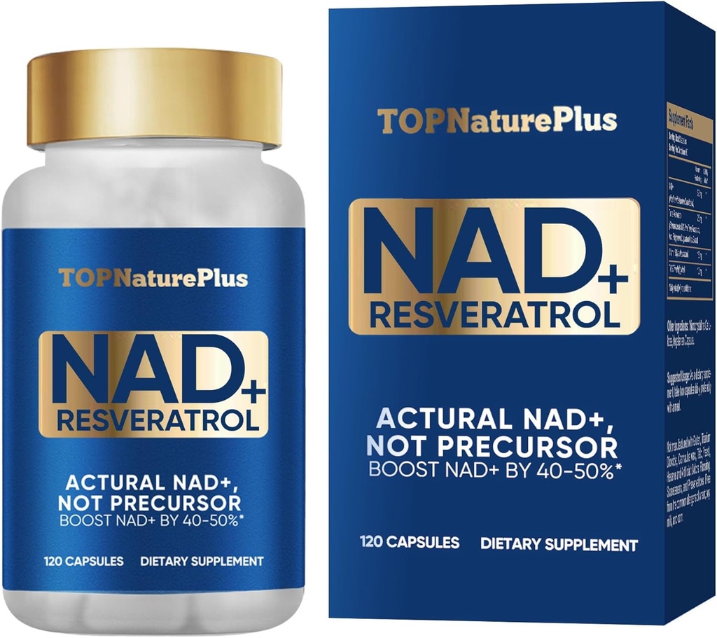 NAD+ Supplement 1000 mg Pure Organic, Korkein NAD+ Resveratrol Supplement Max Imeytyminen energian ja DNA korjaus, ikääntyminen puolustus, aivojen toiminnan tuki, 120 kapselia