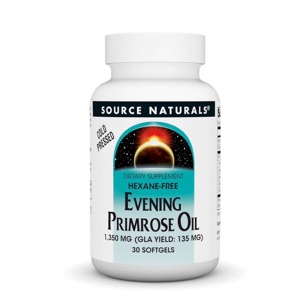 Source Naturals Evening Primrose Oil - Hexane-Free - 1350mg - GLA Yield: 135 mg - Kylmäpainettu - 30 Softgels