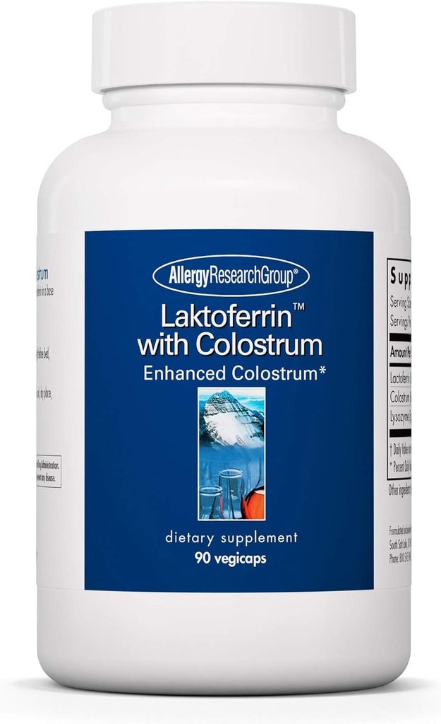 Allergy Research Group Laktoferrin with Colostrum Supplement - Lactoferrin, naudan kolostrum, immunoglobuliini, Lysozyme, IgG, IGA, IgM, Vihanneskapselit - 90
