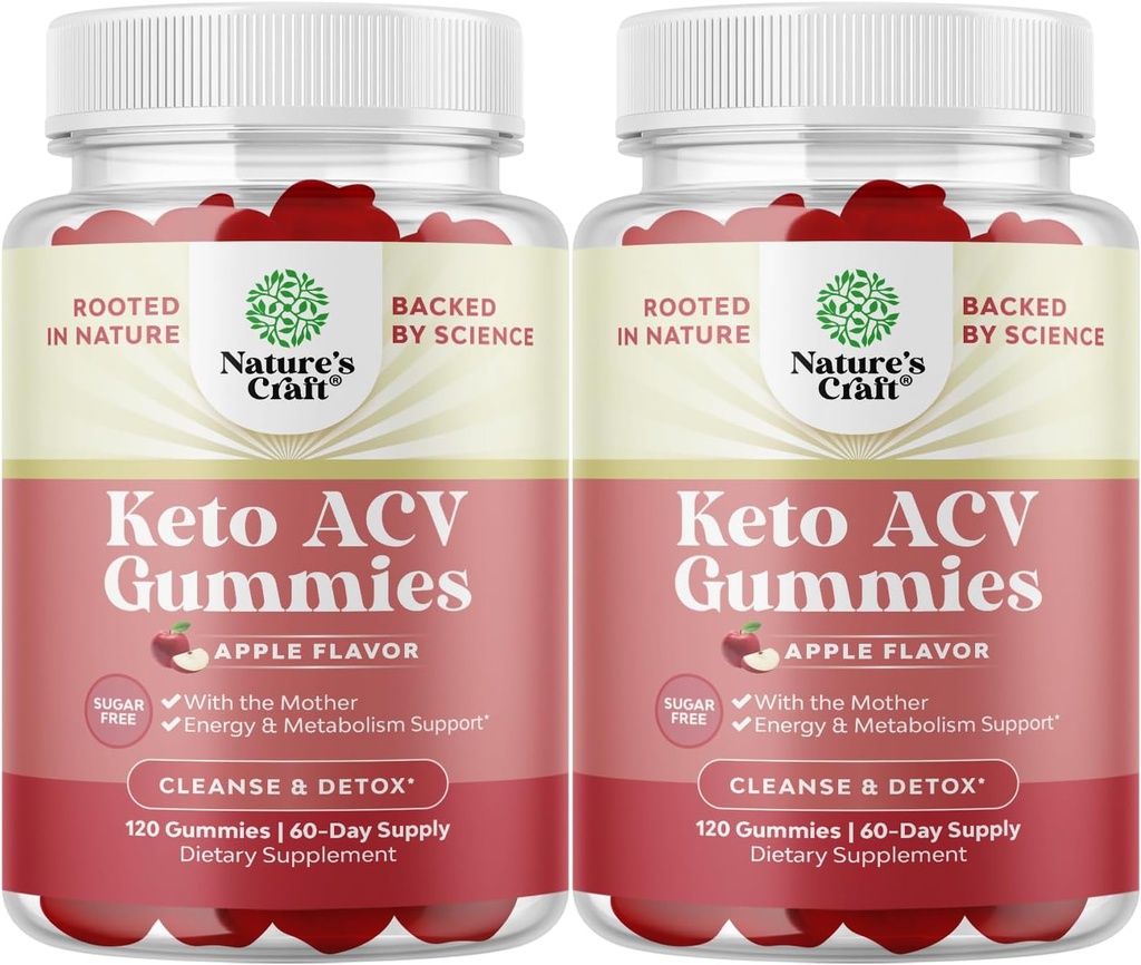 Keto ACV Gummies for Advanced Metabolia Support with Mother - Sokeriton ACV Keto Gummies for Body Cleanse and Detox - Apple Sider Vinegar Detox Supplement for Women & Men - 120 Chews x2