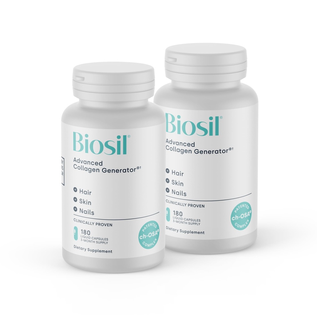 Biosil Collagen Booster Supplement - 180 nestemäistä kapselia, pakkaus 2 - Patentoitu ch-OSA Aktivoija ihon, hiusten, kynsien ja nivelten - tukee luonnon tuotantoa - 180 päivän toimitus