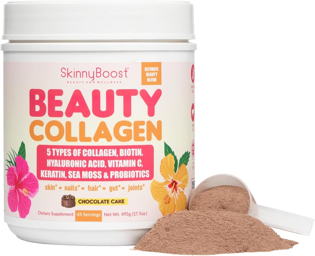 Kauneus Collagen Powder-5 Tyypit Hydrolyzed Collagen, Sea Moss, Biotiini, Keratin, Hyaluronic Acid, C-vitamiini ja Probiootit