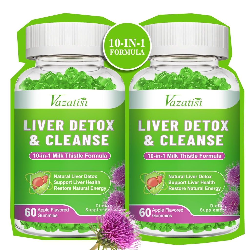 Maksan Cleanse Detox korjaus Gummies, Milk Thistle Gumies kanssa Artichoke, Voikukka maksaa tukea, Vegan & non-GMO, Liivate-vapaa, Apple Flavor 120ct