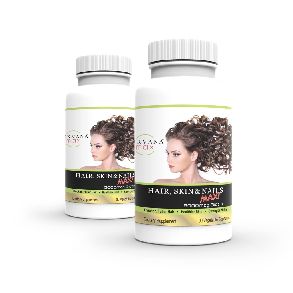Wellgenix Purvana Max hiukset, iho ja kynnet Vitamiinikapselit, kaksinkertainen vahvuus Biotiini 5000MCG, Fo- Ti juuri, VIT A & B, Foolihappo (2 pakkaus)