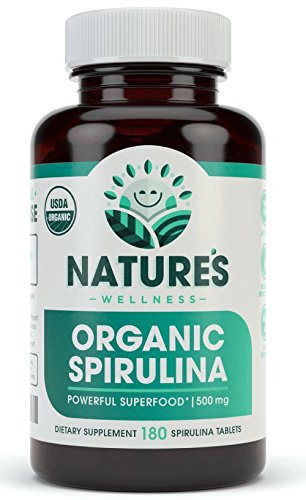 USDA Organic Spirulina tabletter - Non-GMO Green Superfood Supplement: 3000mg av Fresh Blue Green Algae, Vegan, Gluten Free, hållbart odlad, bekämpningsmedel gratis och icke-strålad, 500mg per tablett, 180'