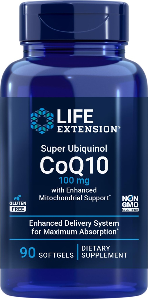 Life Extension COQ10 Super Ubiquinol 100mg med förbättrad Mitochondrial Support, 90 Softgels