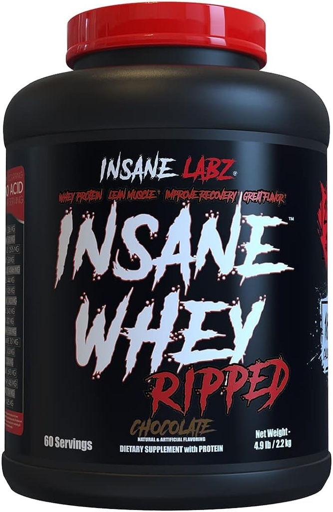 Insane Labz Insane Whey Ripped, Lean Muscle Building Protein med L-Carnitine och CLA oljepulver, 5lbs 60 portioner, choklad