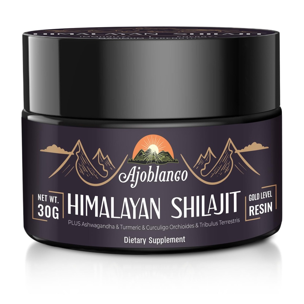 Ajoblanco 600mg Natural Himalayan Organic Shilajit Resin - Himalajan Gold Shilajit Resin Luomu Ayurvedic Blend korkea teho energia, vahvuus ja immuniteetti, 1 pakkaus