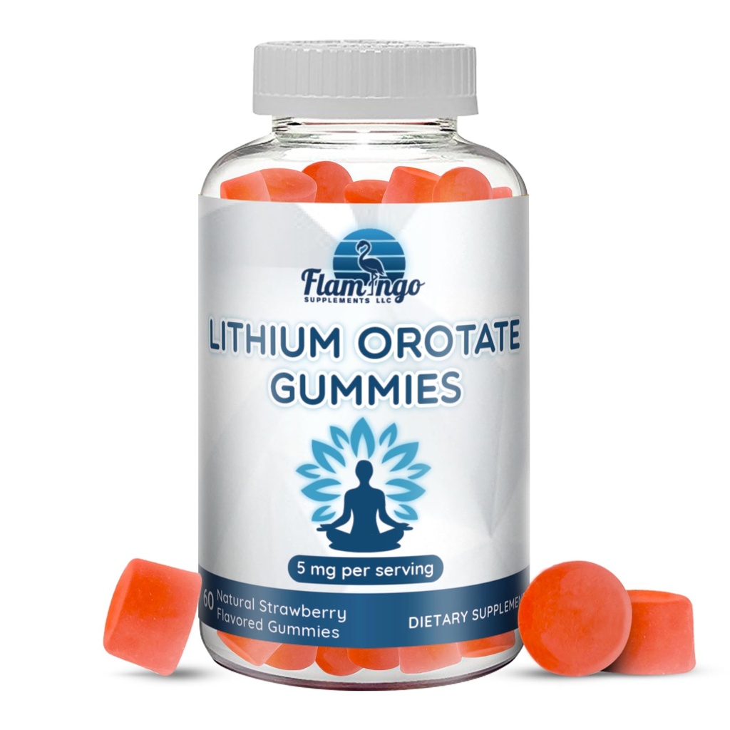 Litium Orotate Gummies 5mg per Serving - Kolmas osapuoli testattu, kasvipohjainen. Litiumtippoja tai pillereitä. Trace Mineral for mielialan tuki - mansikka makua Litium täydentää- 60