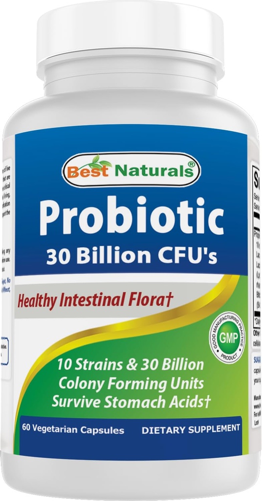 Bästa Naturals Probiotic 10 Strains & 30 miljarder CFU Intestinal Flora, 60 Veggie Capsules (60 greve av 1)