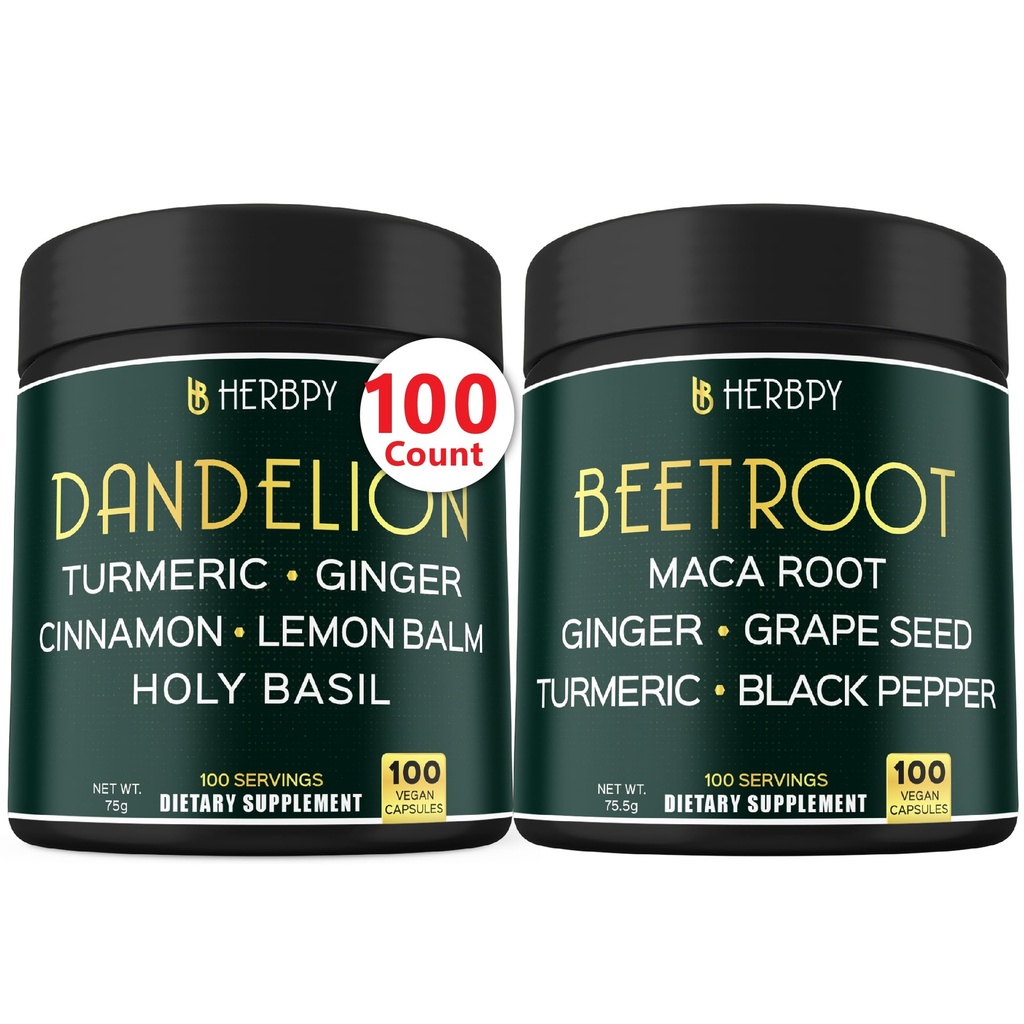 Bundle 6in1 Voikukka täydennysosa & 6in1 Beet Root Kapselit - Tuki Ruoansulatus-, Immuuni- ja sydänterveys