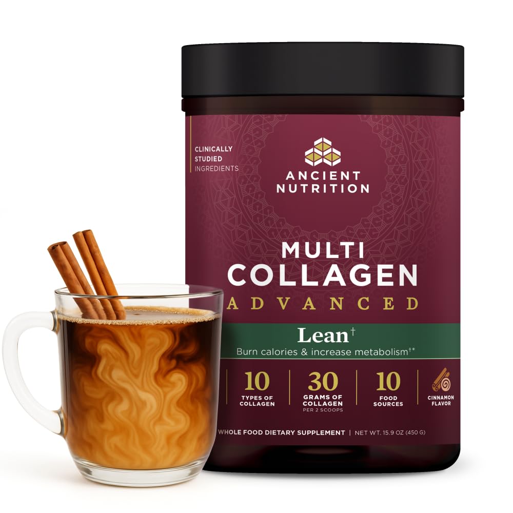 Ancient Nutrition Advanced Hydrolyzed Collagen Peptides Powder Protein Lean Probiootit ja C-vitamiini, Kaneli, naisille ja miehille, tukee Terve painonhallinta & lihasten rakentaminen, 25 tarjoilut