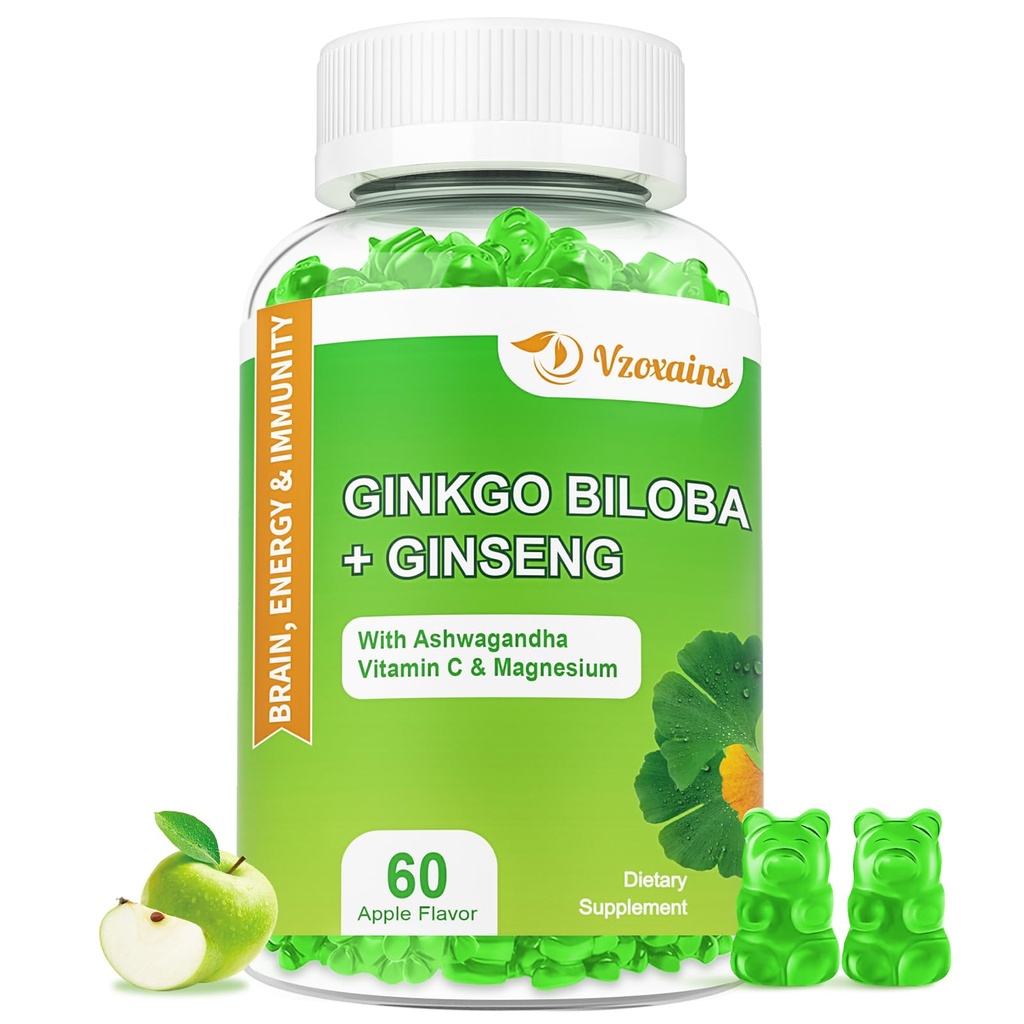 240MG Ginkgo Biloba Ginseng ja magnesium, Ginko Biloba Lisäravinteet Aivofokus, Mieliala ja muisti aikuisille, 60 Ct