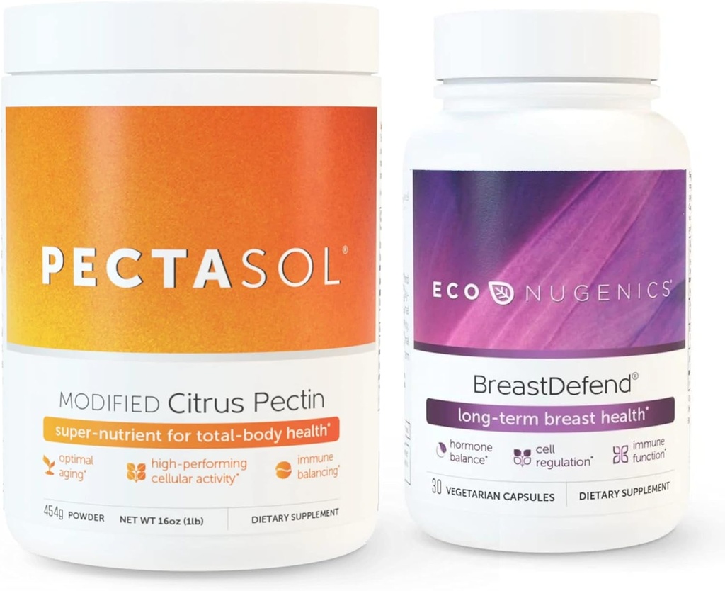 EcoNugenics edistää rintojen terveys & solutuki - BreastDefend 30 kapselia + PectaSol-C Modified Citrus Pectin 454 Grams Bundle