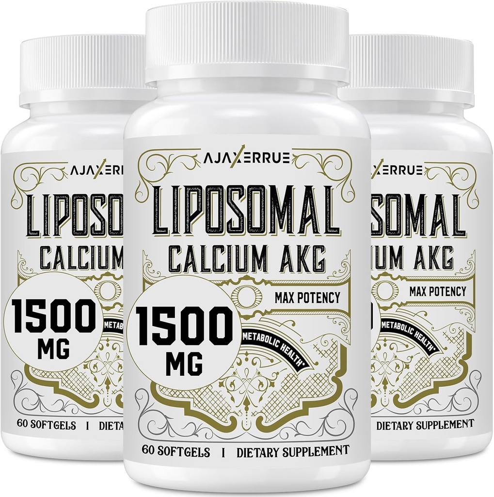 Liposomal Calcium AKG Supplement 1500 MG (Alpha-Ketoglutaric Acid), Hög Absorption, effektivare än AAKG, Ca AKG för livslängd, åldersförsvar, cellulär energi, metabolisk funktion, 180 Softgels