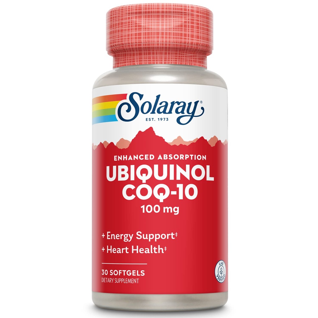 Solaray Ubiquinol CoQ-10 100mg Förbättrad Absorption Softgels - Ubiquinol CoQ10 Supplement för män och kvinnor, Coenzyme Q10-30 Softgels
