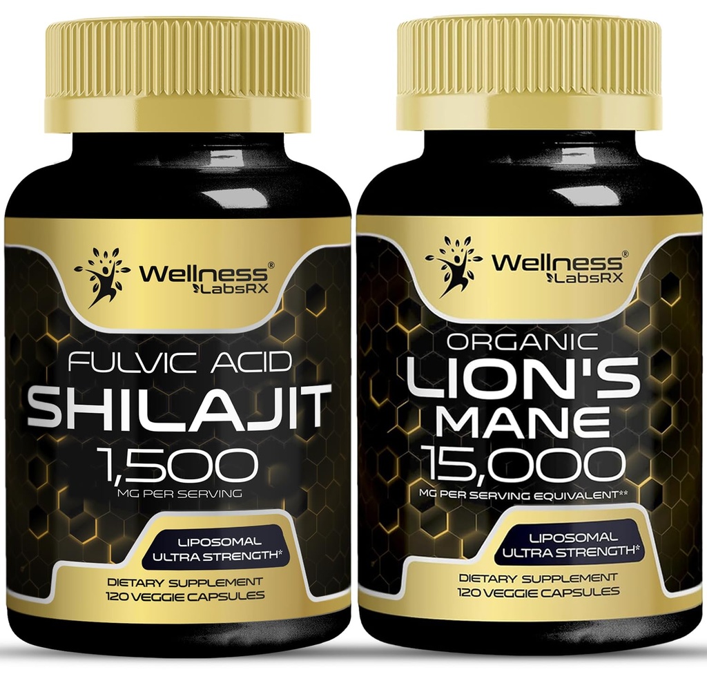 WELLNESS LABSRX Lions Mane lisäkapselit Shilajit Himalayan -kapselit Bundle