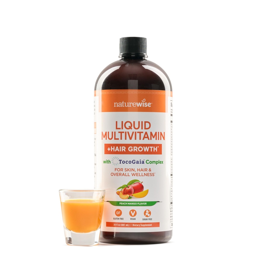 NatureWise Liquid Multivitamiinin kasvua naisille ja miehille + Tocogaia® hiusten kasvua ja ihon Elastisuus Tuki + Biotiini, D-vitamiini, E-vitamiini, B - Sokeriton monivitamiini, Vegaani - 30 fl oz[30 Servings]