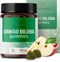HERBAMAMA Ginkgo Biloba Gummies - 120mg Ginkgo Biloba Herb Brain Support - Vegaani, ei-GMO-aivojen Focus & Clarity Supplement - 90 Pektiini-Baseed Apple-Flavored Chews