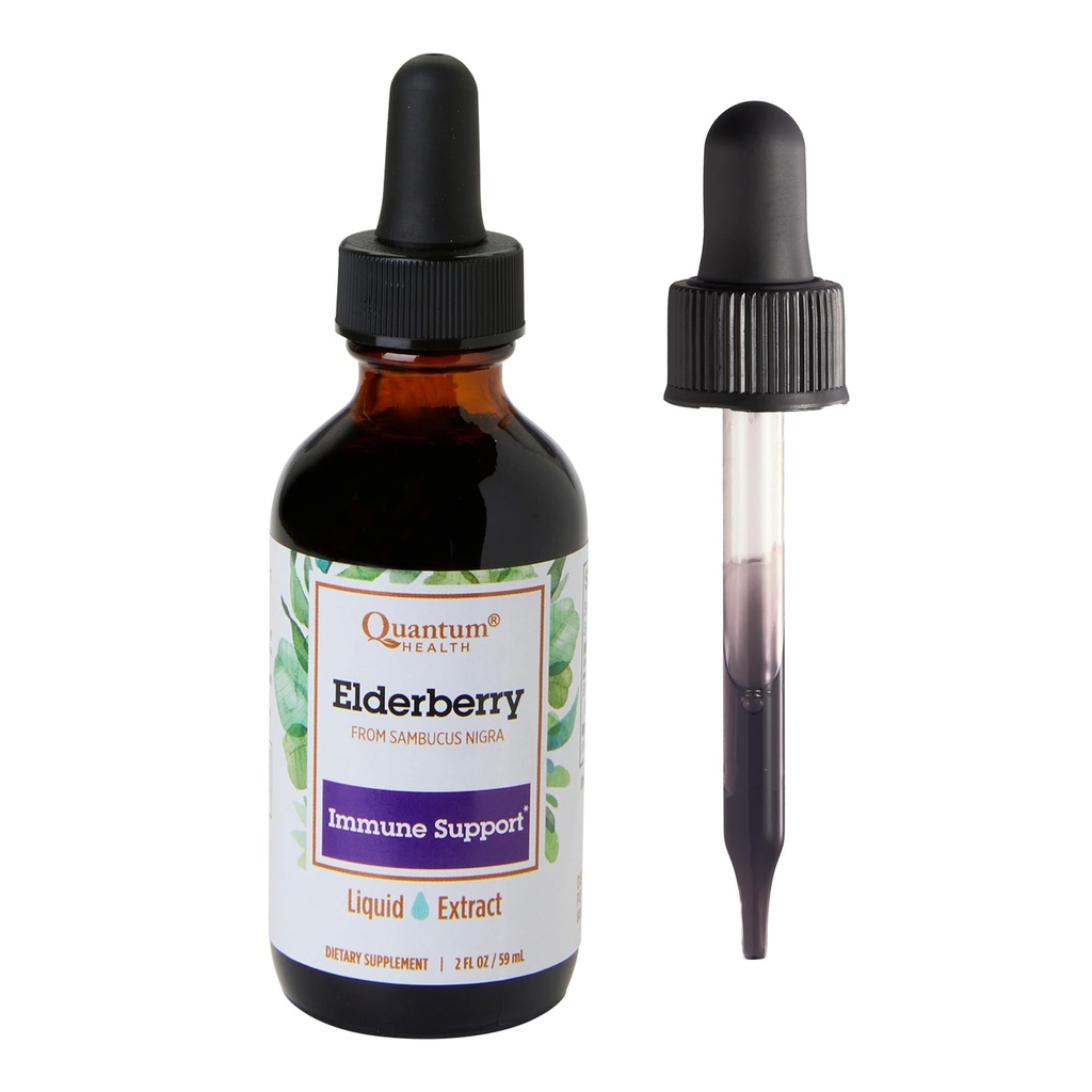 Quantum Health Black Elderberry Liquid Extract Sambucus Nigra Immune Support Formula 700mg - Päivittäinen hyvinvointi Boost Potent antioksidantteja naisille ja miehille - suuri annos, nopea imeytyminen, Vegan - 2 Fl Oz