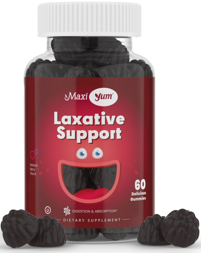 Maxi Health Natural Laxative Gummies för vuxna och barn - Icke-GMO och Vegan Senna Stool Softener Gummies - Berry Flavor Chewable Laxatives for Constipation Support (60 Count)