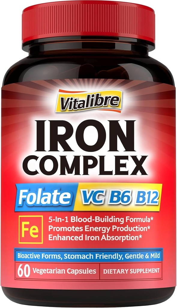 Iron Complex Supplement 60 kapselia & 6 potilaalla 1 Magnesium Complex Supplement 120 kapselia, ei-GMO: n, gluteeniton