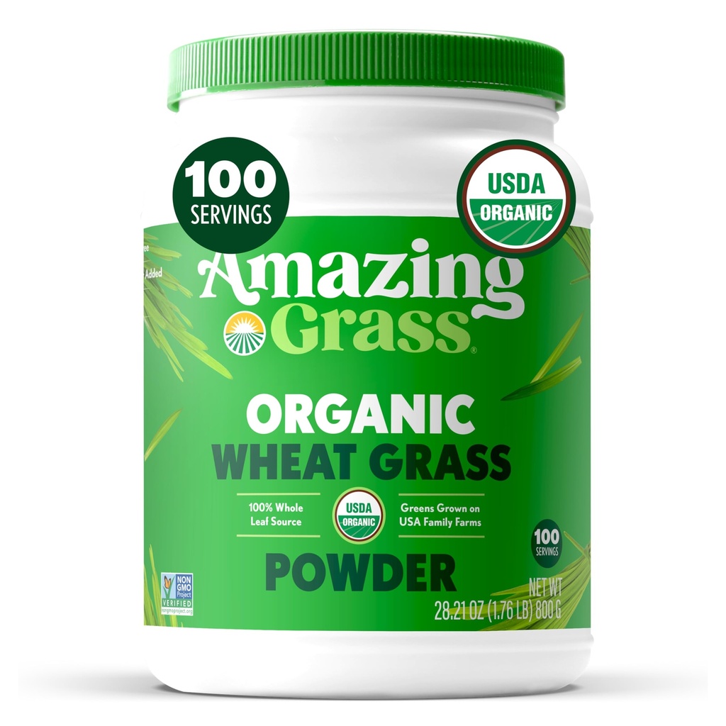 Amazing Grass Wheat Grass Powder: 100% Koko rasvainen vehnä Grass Powder for Energy, Detox & Immuniteetti tuki, Klorophyll Providing Greens, 100 tarjoilua