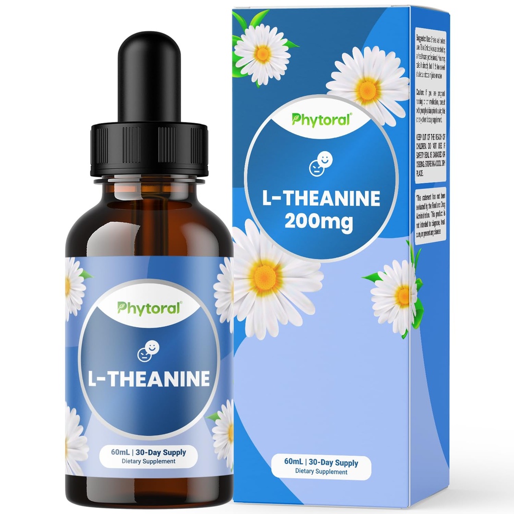 Phytoral Potent L-Theanine Liquid Drops - Korkea Imeytyminen L-Theanine lapsille ja aikuisille Rauhoitu ja rentoudu Tuki - Premium laatu Drops Ihanteellinen lapsille ja aikuisille Liquid 30 tarjoilua