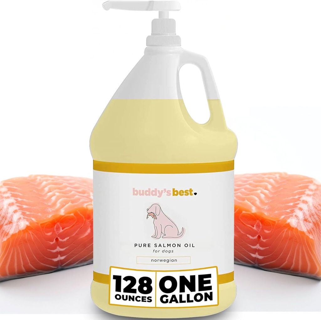 Laxolja för hundar av Buddys bästa - 1 Gallon (128oz) | 100% norsk fiskolja | Human-Grade & Odorless | Omega 3 Supplement för Coat & Joints