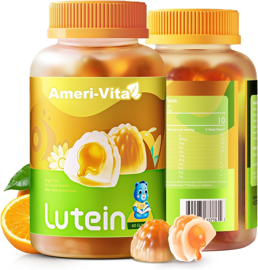 Sugar Free Lutein 5mg Gummies for Eyes Health: med 1mg Zeaxanthin, Lutein Supplements Eye Vitamins Fylld Gummies Lutein Supplement för Vision och Blue Light Protection, Orange Flavor, 60 Count